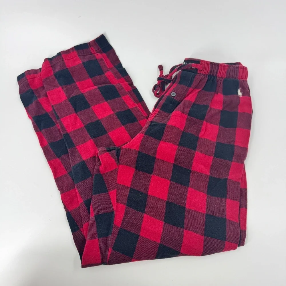 Polo Ralph Lauren Mens Pajama Pants Red Black Buffalo Plaid Size‎ S Cotton
